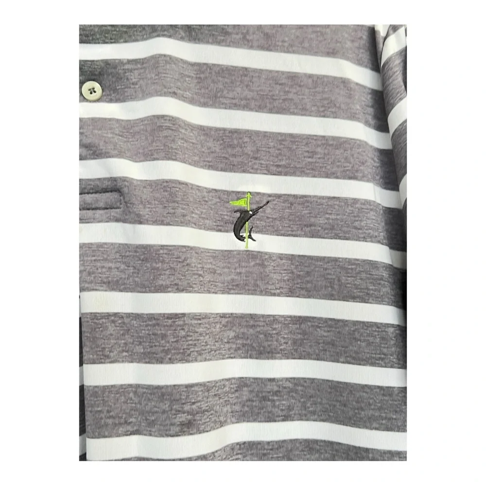 RLX Ralph Lauren Men’s Golf Polo Shirt Striped Grey Neon Green Performance Large